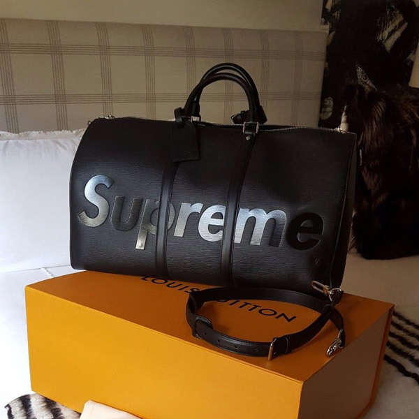 ルイヴィトン×シュプリームコピー M53433 17AW シュプリーム ルイヴィトン KEEP.45 BA.SP EPI DWT NOIR エピ キーポル・バンドリエール45 ボストンバッグ エピレザー ノワール ブラック ユニセックス